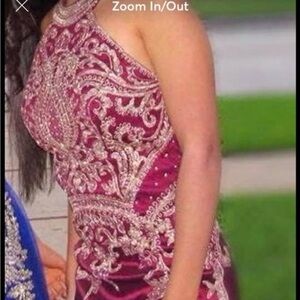 Xscape Burgundy Embroidered Prom Dress PETITE